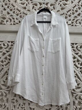 Cynthia Rowley 100% Cotton White Gauze Button-Up Shirt
